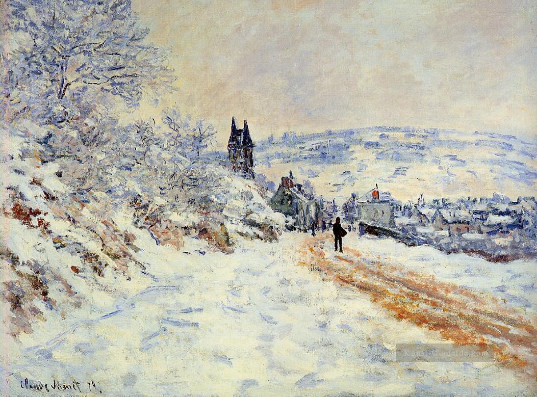 Der Weg nach Vetheuil Schnee Effekt Claude Monet Szenerie Ölgemälde
